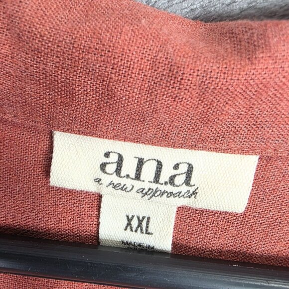 Womens Ana Rust Linen Blend Collared Hi Lo Shirt Short Sleeve Button Up Size XXL - Picture 2 of 7
